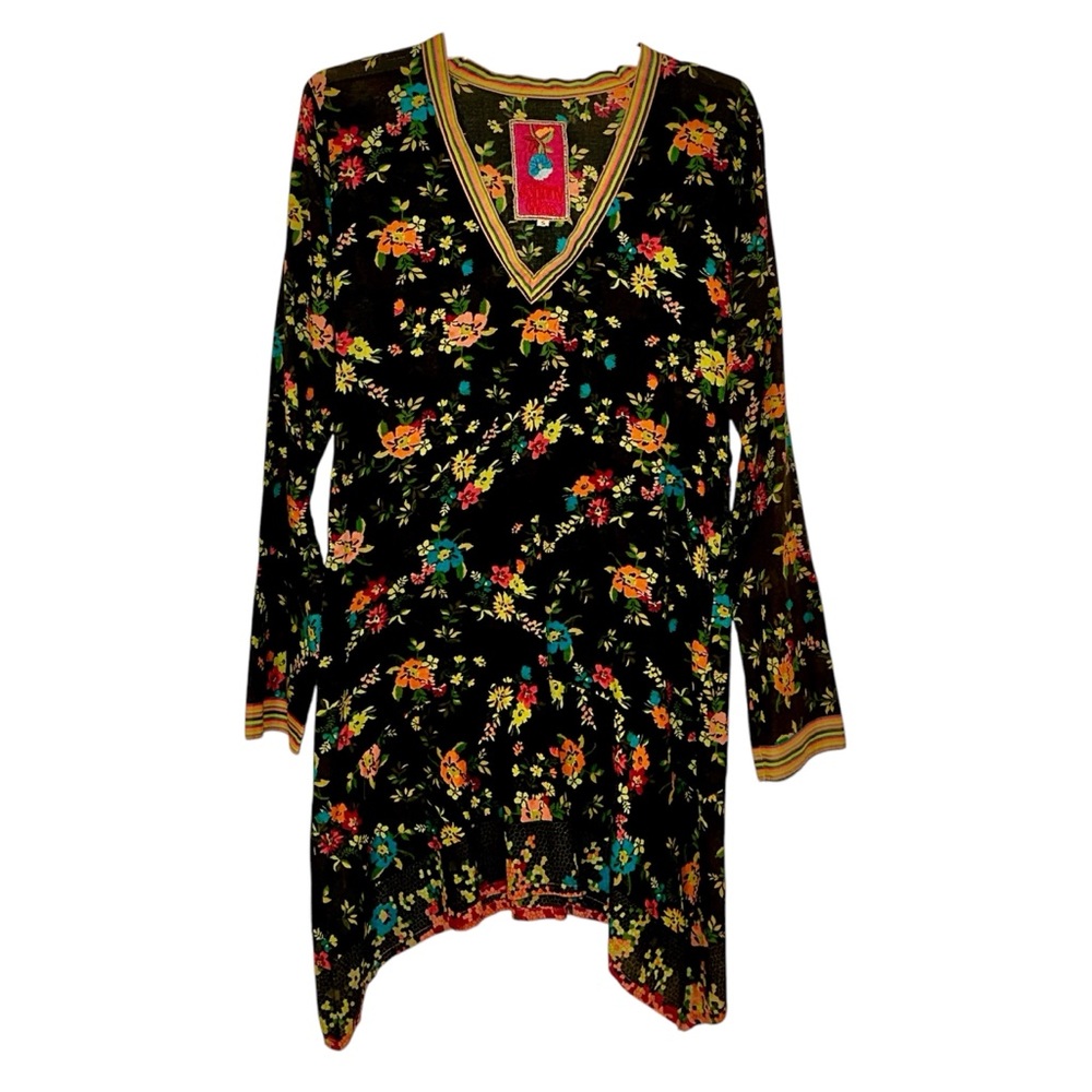 Johnny Was Floral Handkerchief Hem Tunic Dress Sz S